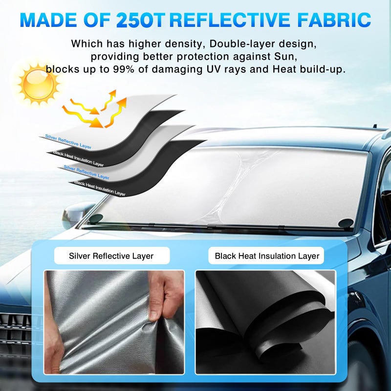 KUST Windshield Sun Shade for 2017-2024 2025 2026 Cadillac XT5 Accessories Window Shade Foldable Sunshade Protector Blocks UV Rays Keep Car Cooler - Image 4